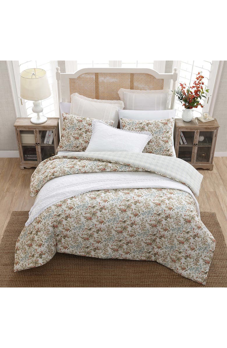 Laura Ashley Cotton 3-Piece Comforter & Sham Quilt Set, Alternate, color, Persimmon/ Wheat