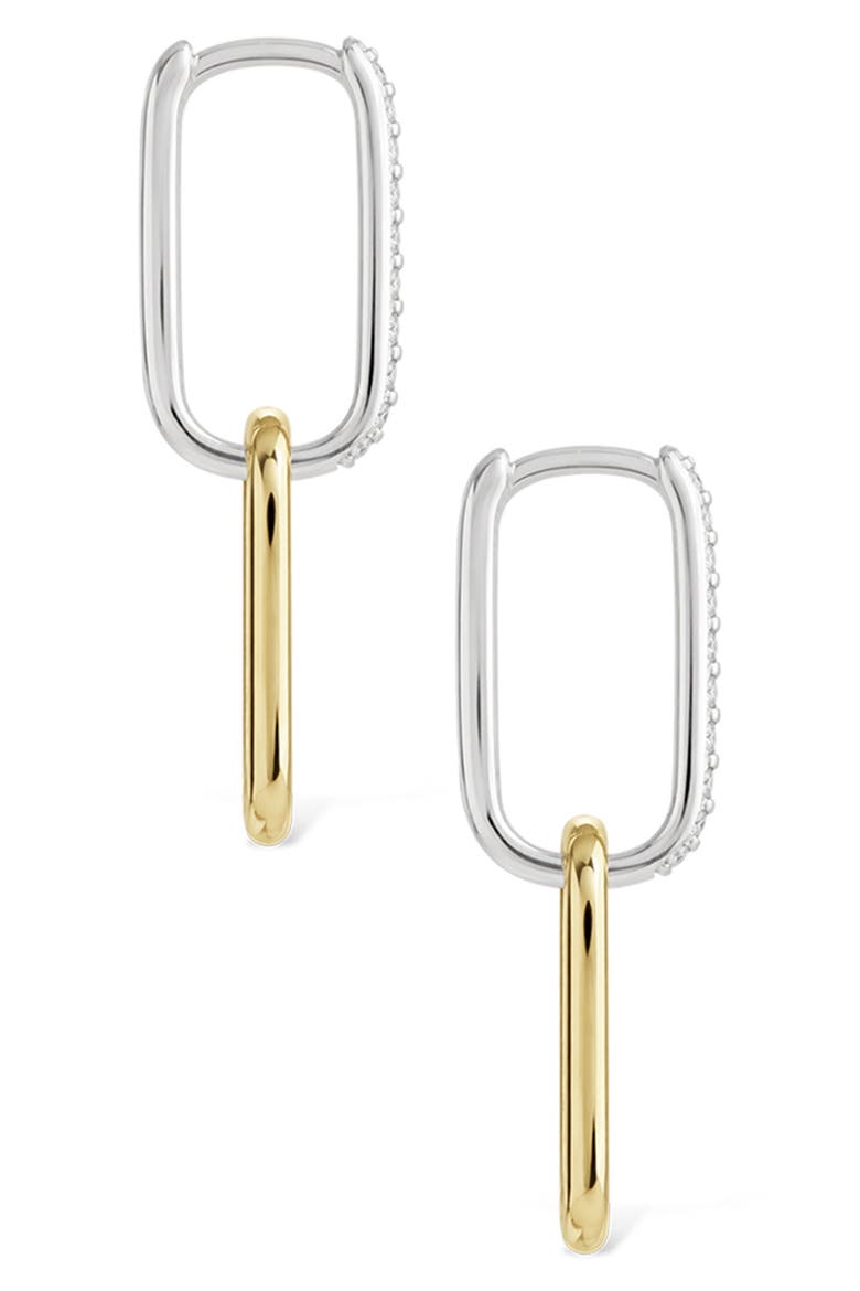 Cubic Zirconia Dual Tone Double Hoop Earrings, Alternate, color, GOLD