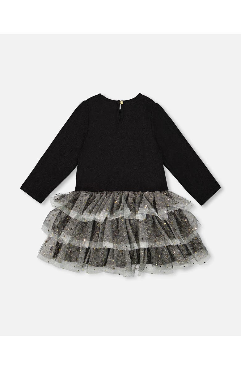 Deux par Deux Glittering Mesh Skirt Party Dress, Alternate, color, Black