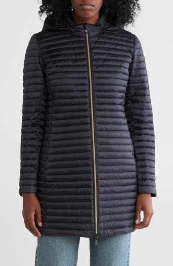 Save The Duck Chiara Hooded Shiny Long Puffer Jacket In Black