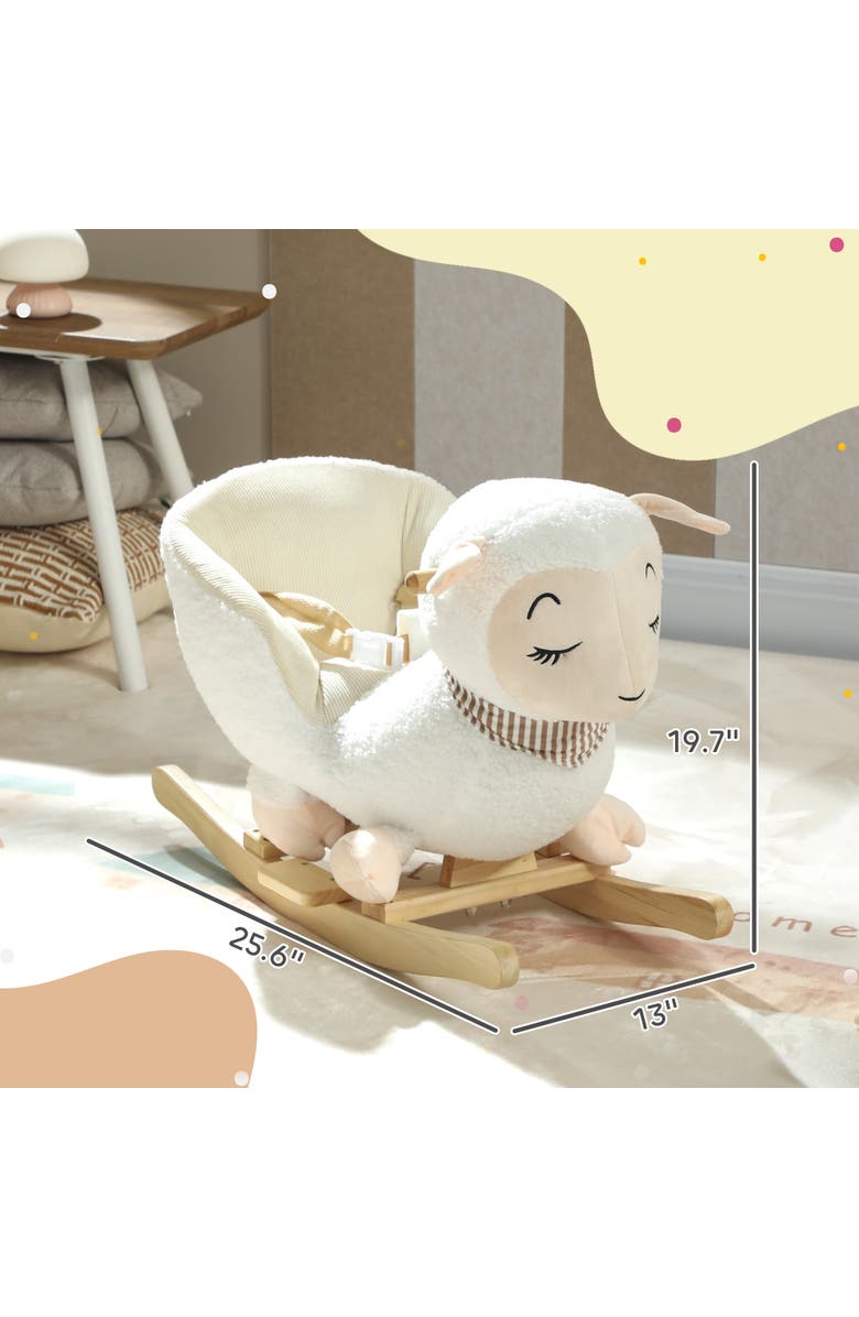 Qaba Baby Rocking Horse Sheep Rocking Horse for Toddlers Plush Stuffed Ride on Animal Rocker with Lullaby Song, Alternate, color, White