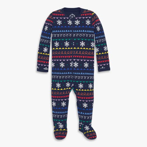 Baby Organic Zip Footie In Holiday Prints