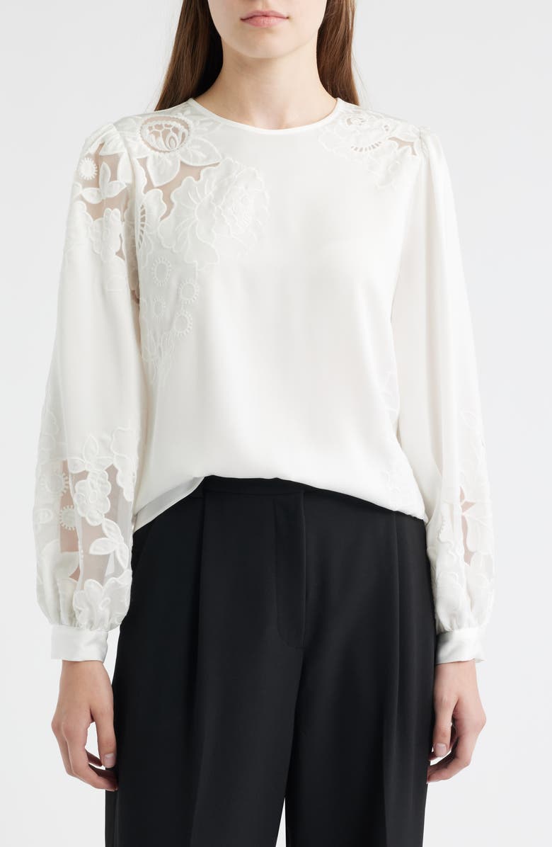 Elie Tahari The Alisa Floral Mesh Long Sleeve Shirt, Main, color, 