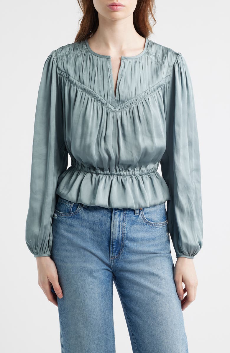 PAIGE Gansevoort Satin Peplum Top, Main, color, Surf
