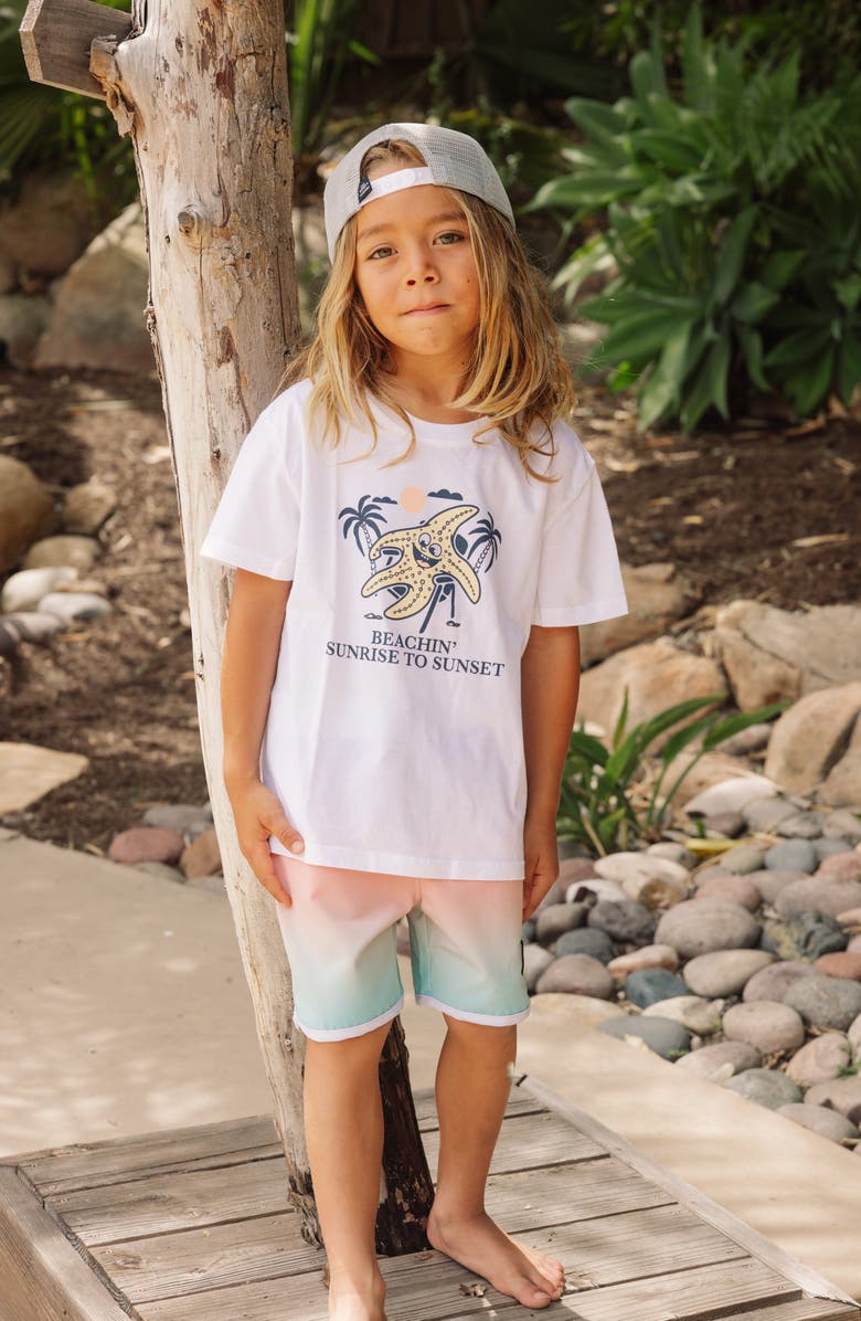 Feather 4 Arrow Kids' Scallop Board Shorts, Alternate, color,