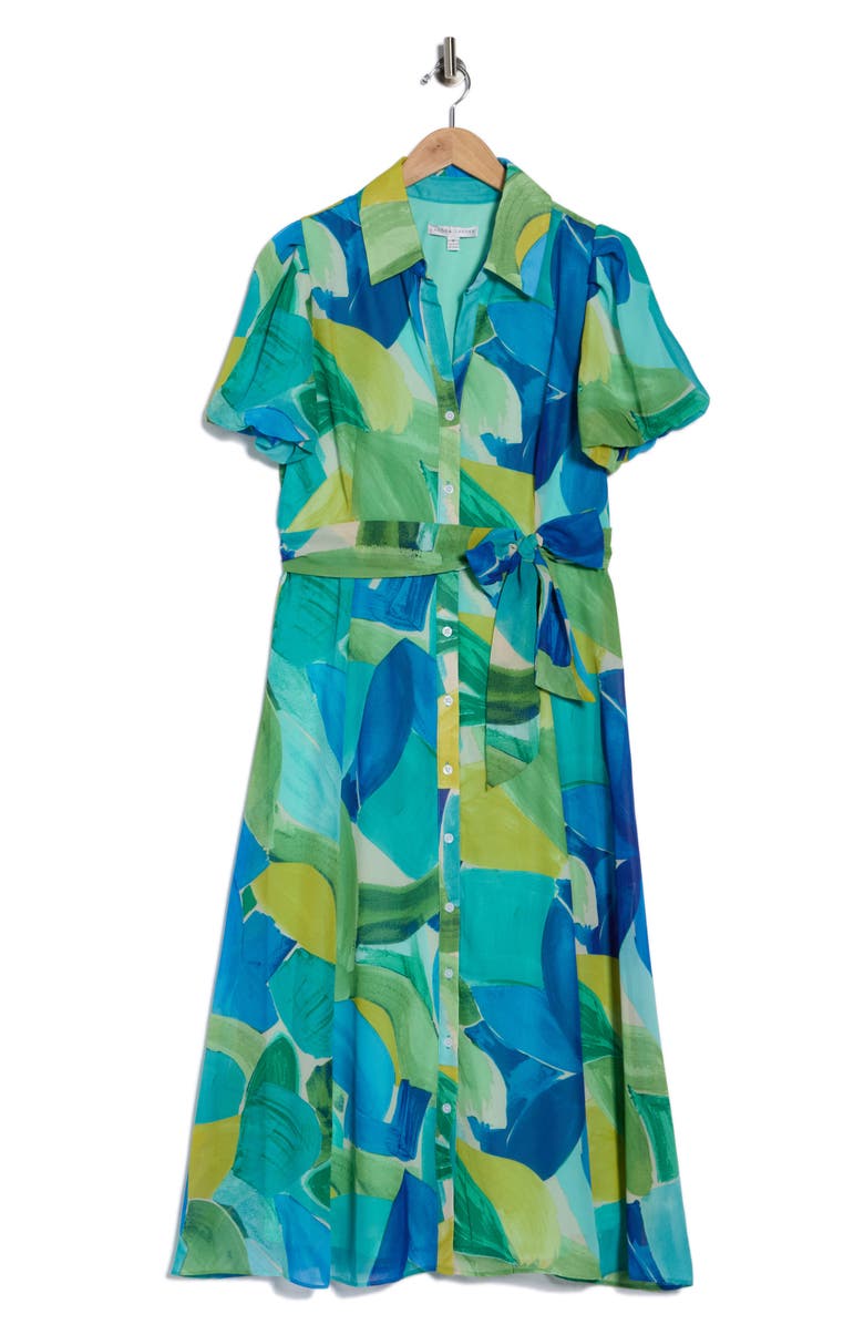 SANDRA DARREN Bubble Sleeve Shirtdress, Alternate, color, Green Blue
