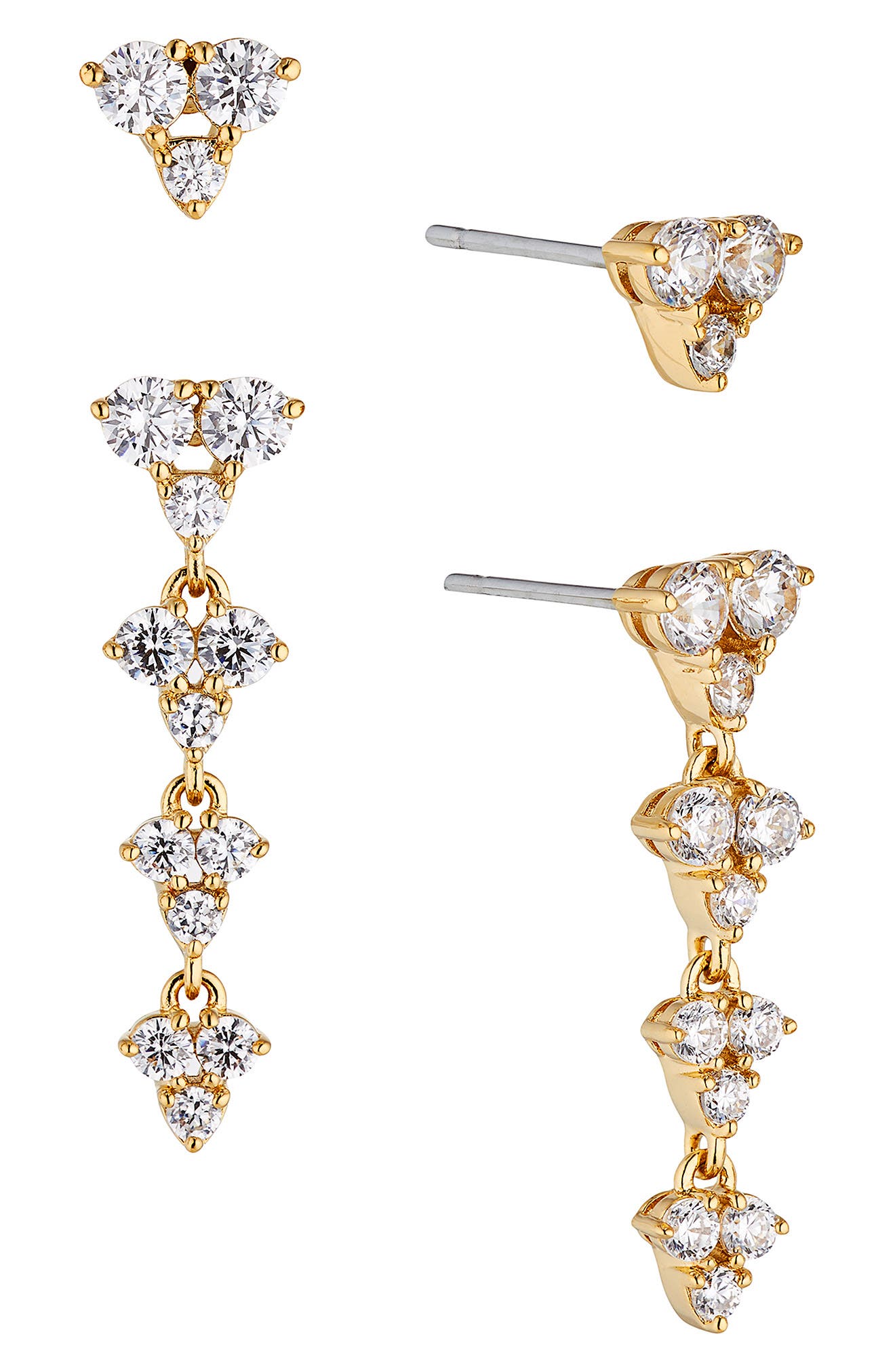 Nadri Pave the Way Set of 2 Crystal Stud & Linear Drop Earrings