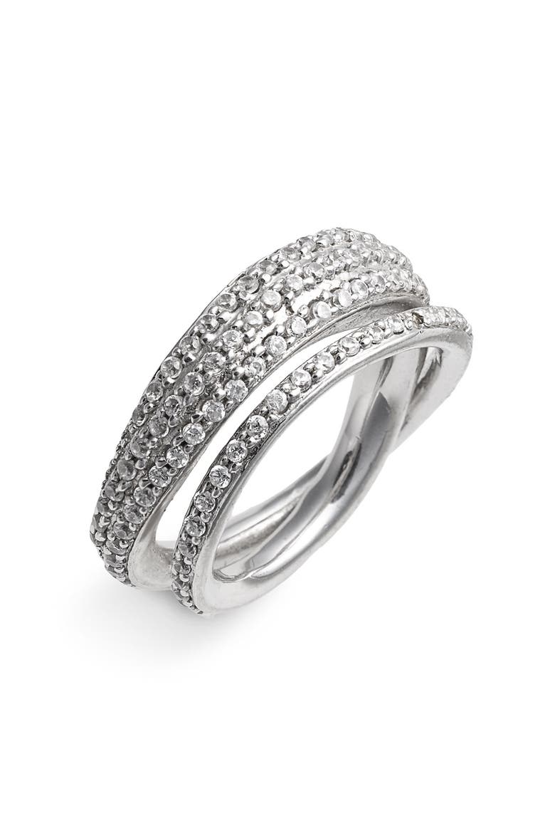 'Bejewelled' Double Ring, Main, color, SILVER