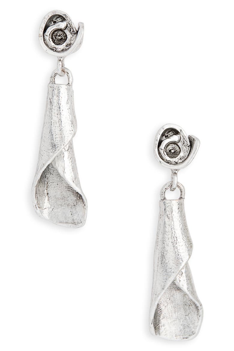 Bugle Drop Earrings, Main, color, SILVER