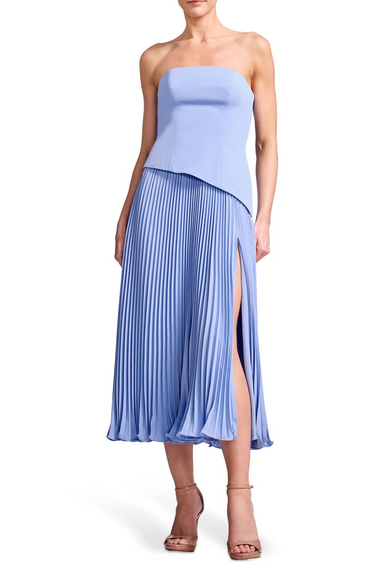 strapless pleat release midi dress Women's The A&F Giselle Pleat Release Midi Dress in Sunny Yellow Pattern | Size XL PETITE