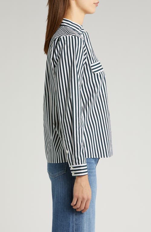 Frame Stripe Organic Cotton Band Collar Shirt In Navy Multi