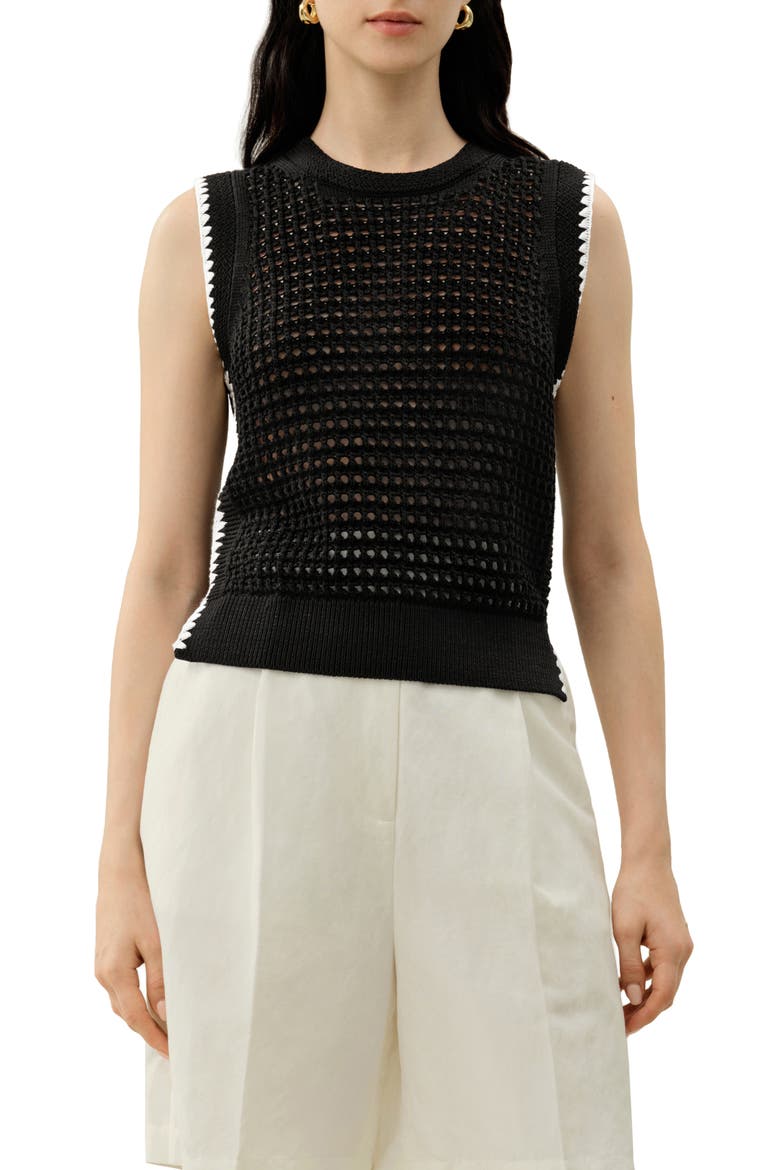 Women's Toscana Pointelle Embroidered Vest, Main, color, Black