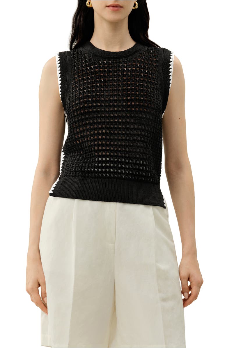 Lilysilk Toscana Pointelle Embroidered Vest, Main, color, Black