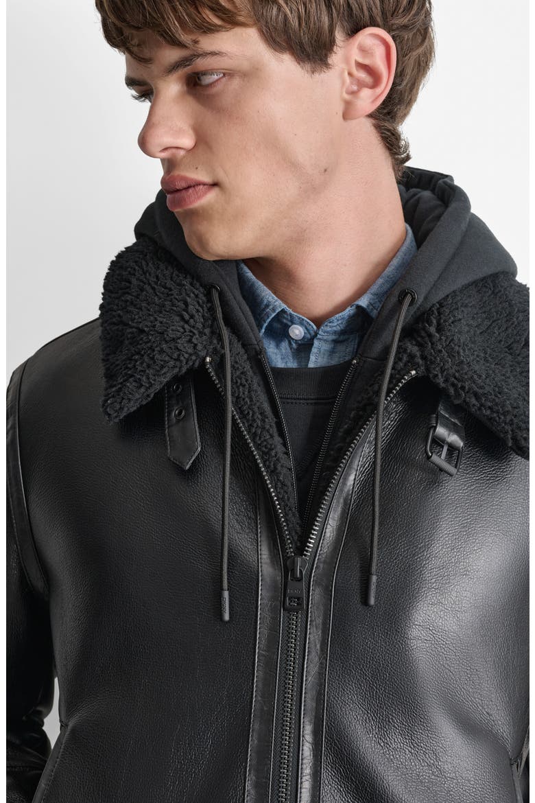 Water Resistant Faux Shearling Lined Jacket, Alternate, color, BLACK