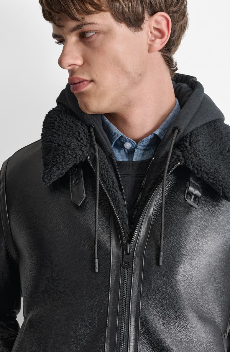 DKNY Water Resistant Faux Shearling Lined Jacket, Alternate, color, Black