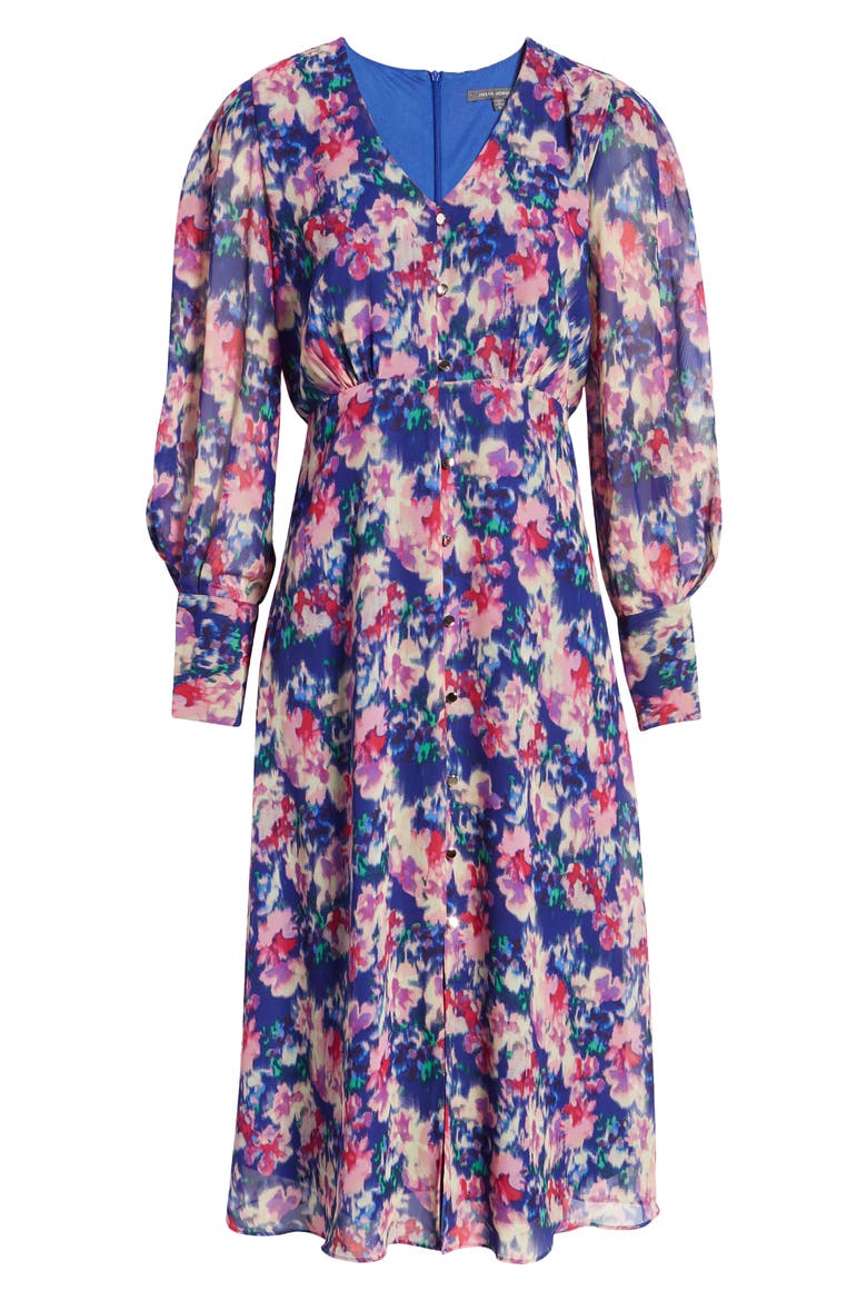 Floral Long Sleeve Midi Dress, Alternate, color, BLUE MULTI