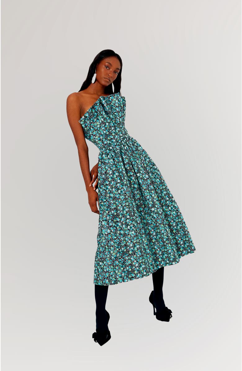 De Loreta Abanico Pleated Strapless Fit & Flare Dress, Alternate, color, Jazmin Print