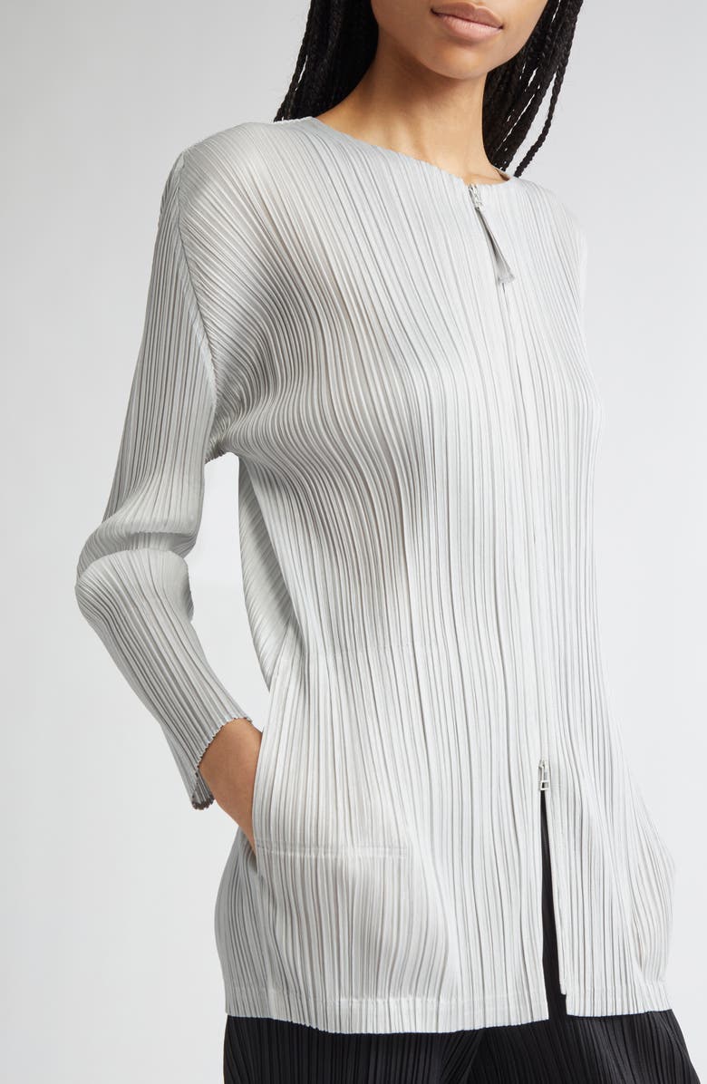 Pleats Please Issey Miyake Monthly Colors September Pleated Longline Zip Jacket, Alternate, color, Light Gray