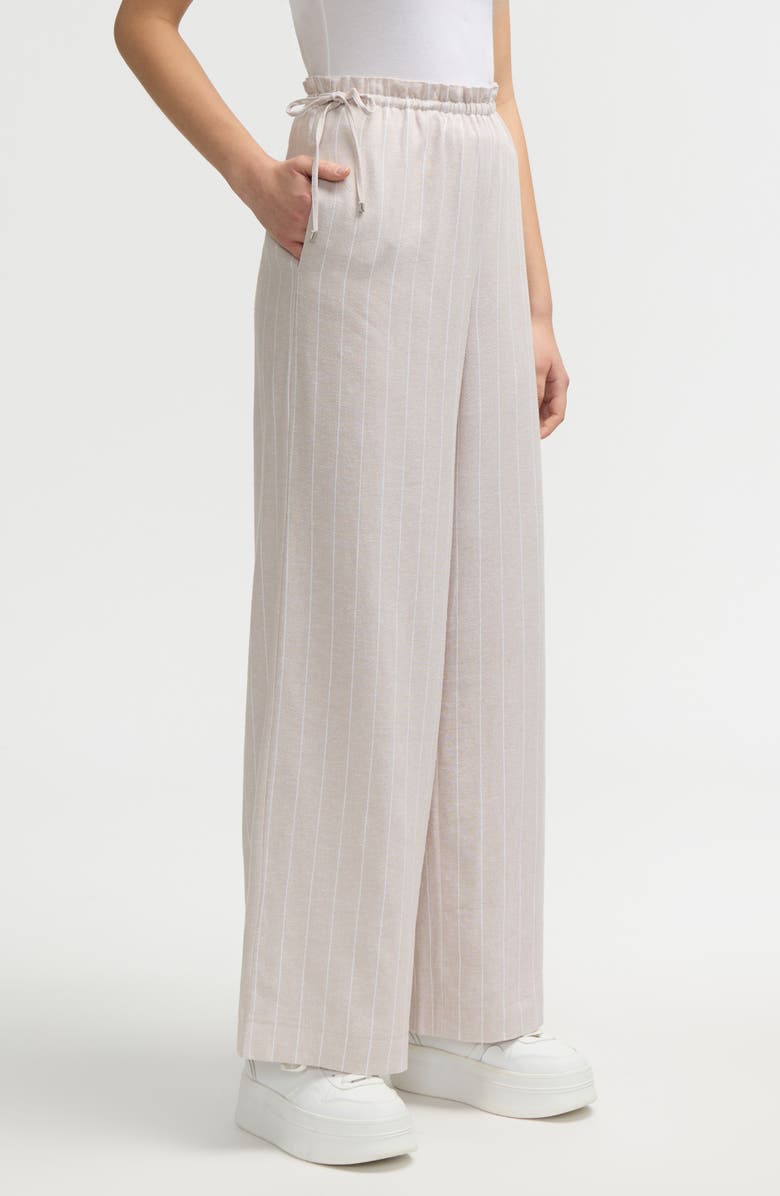 NVLT Side Waist Tie Wide Leg Pants, Alternate, color, Natural White Pinstripe