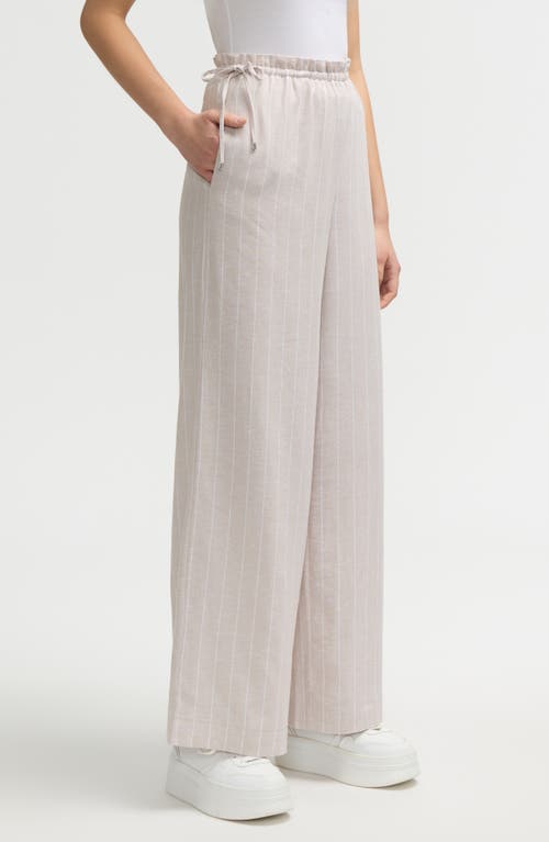 Nvlt Side Waist Tie Wide Leg Pants In Natural White Pinstripe