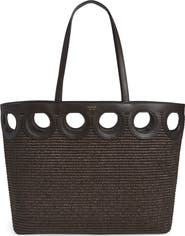FERRAGAMO Medium Gancini Frame Perforated Raffia & Leather Tote