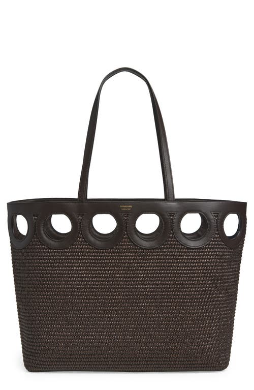 Ferragamo Medium Gancini Frame Perforated Raffia & Leather Tote
