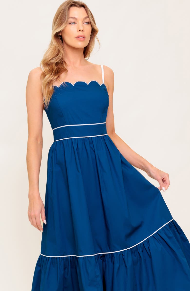 FLYING TOMATO Two-Tone Scalloped Fit & Flare Midi Sundress, Alternate, color, 