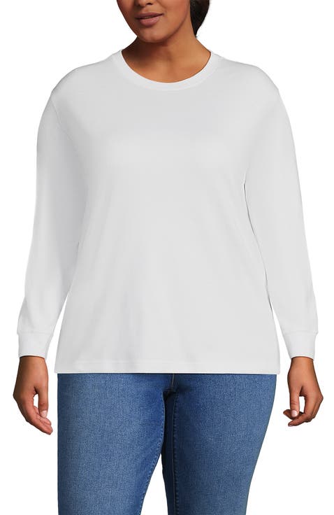 Plus Size Cotton Relaxed Long Sleeve Crew Neck
