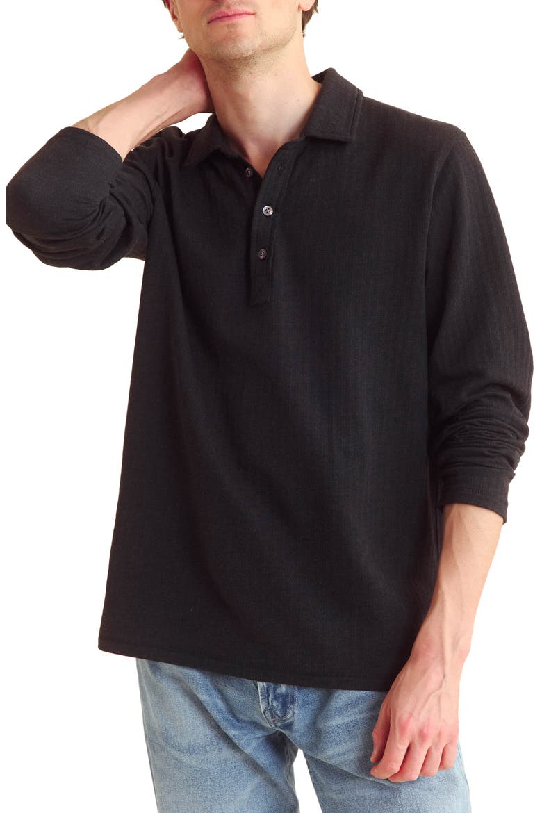 Long Sleeve Textured Stripe Polo, Main, color, BLACK