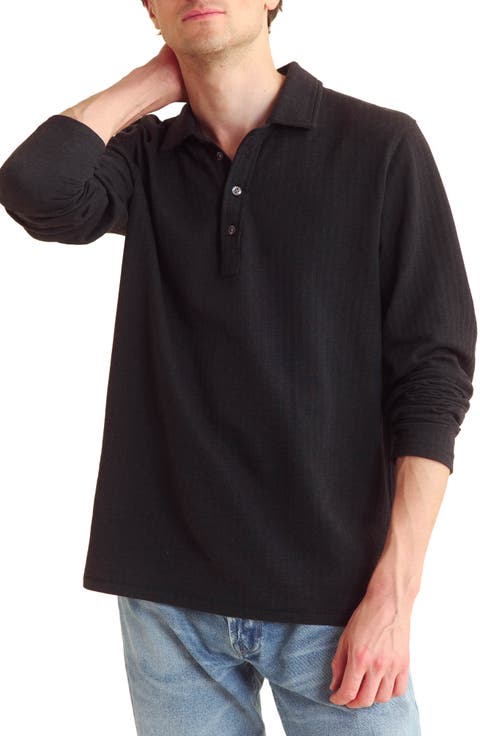 Long Sleeve Textured Stripe Polo