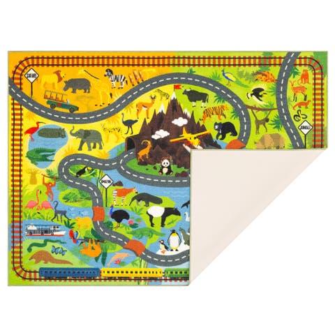 Educational Rug Animal Safari Road Map, 3 feet x 5 feet