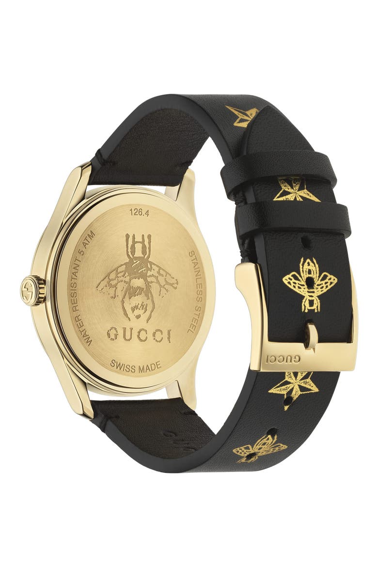 G-Timeless Leather Strap Watch, 36mm, Alternate, color, BLACK/ GOLD