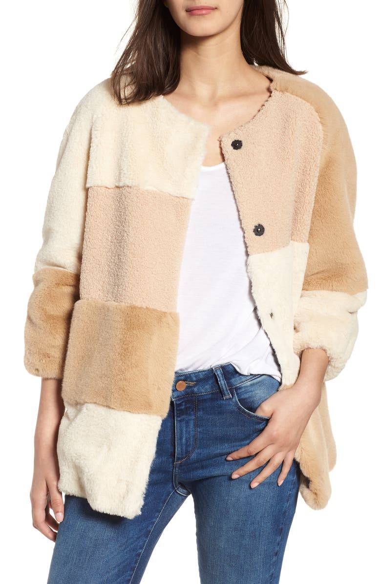 BCBGeneration Patchwork Faux Fur Jacket, Main, color, 