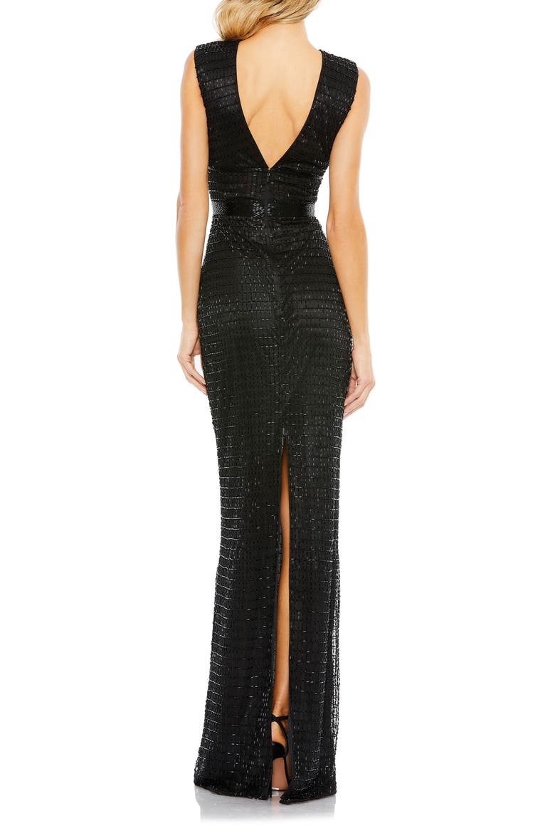 Beaded Cap Sleeve V Neck Column Gown, Alternate, color, BLACK