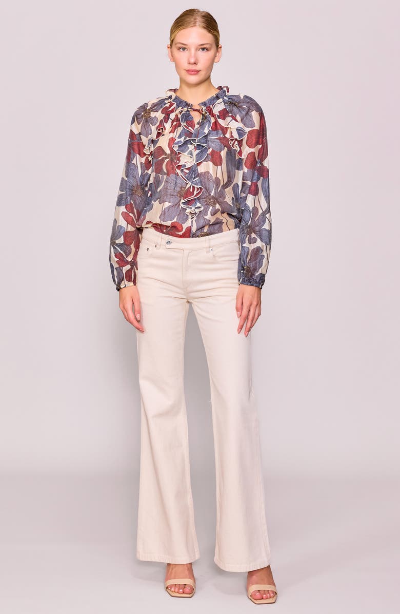 MELLODAY Ruffle Print Top, Alternate, color, Ivory Multi