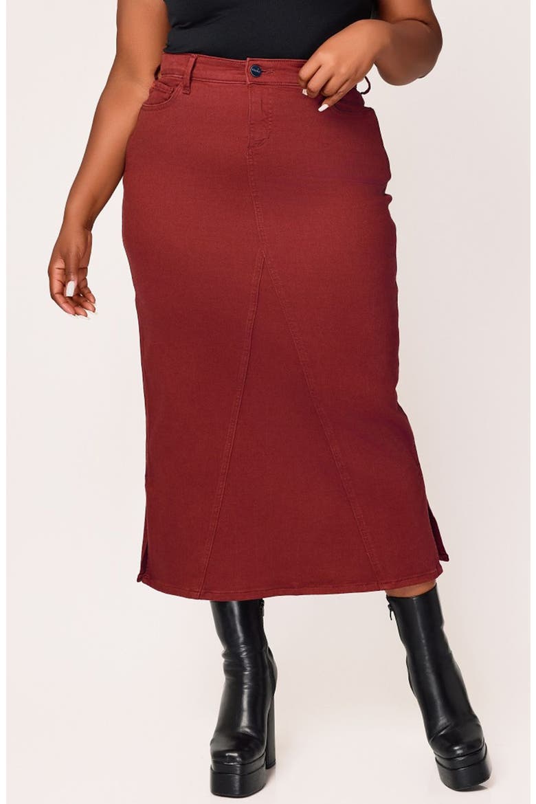 Denim Midi Skirt, Main, color, BURGUNDY