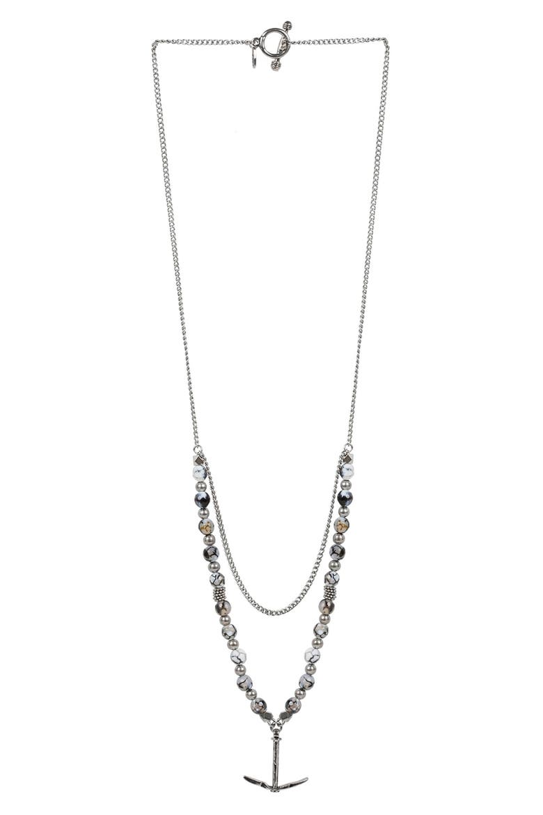 Ettika Men's Agate Bead & Pendant Necklace, Main, color, SILVER