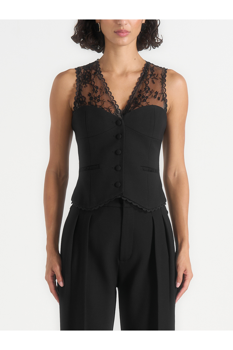 Veronica Lace-Panel Tailored Corset Waistcoat, Alternate, color, Black