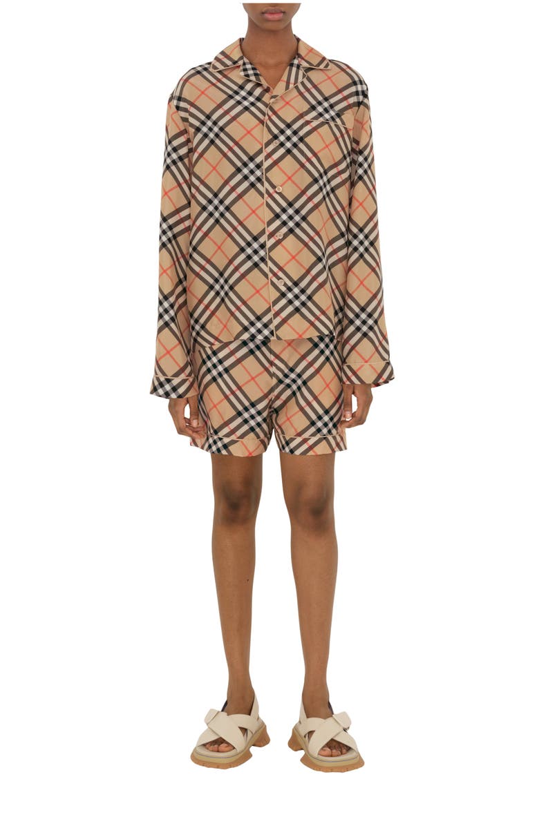 Burberry Regular Fit Check Silk Pyjama Shirt, Main, color, 