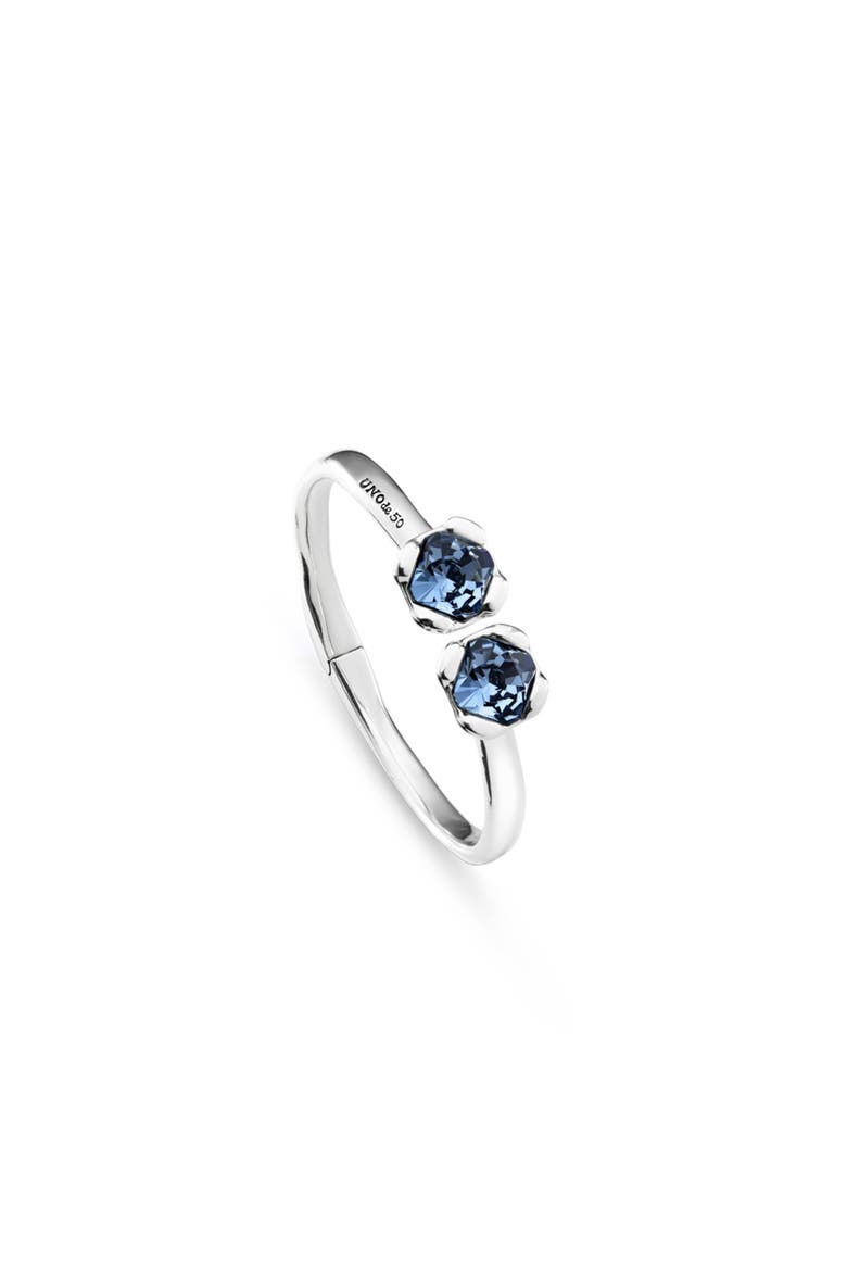 Sterling Silver-Plated Bangle Bracelet with Inner Spring and Two Blue Crystals, Alternate, color, Silver