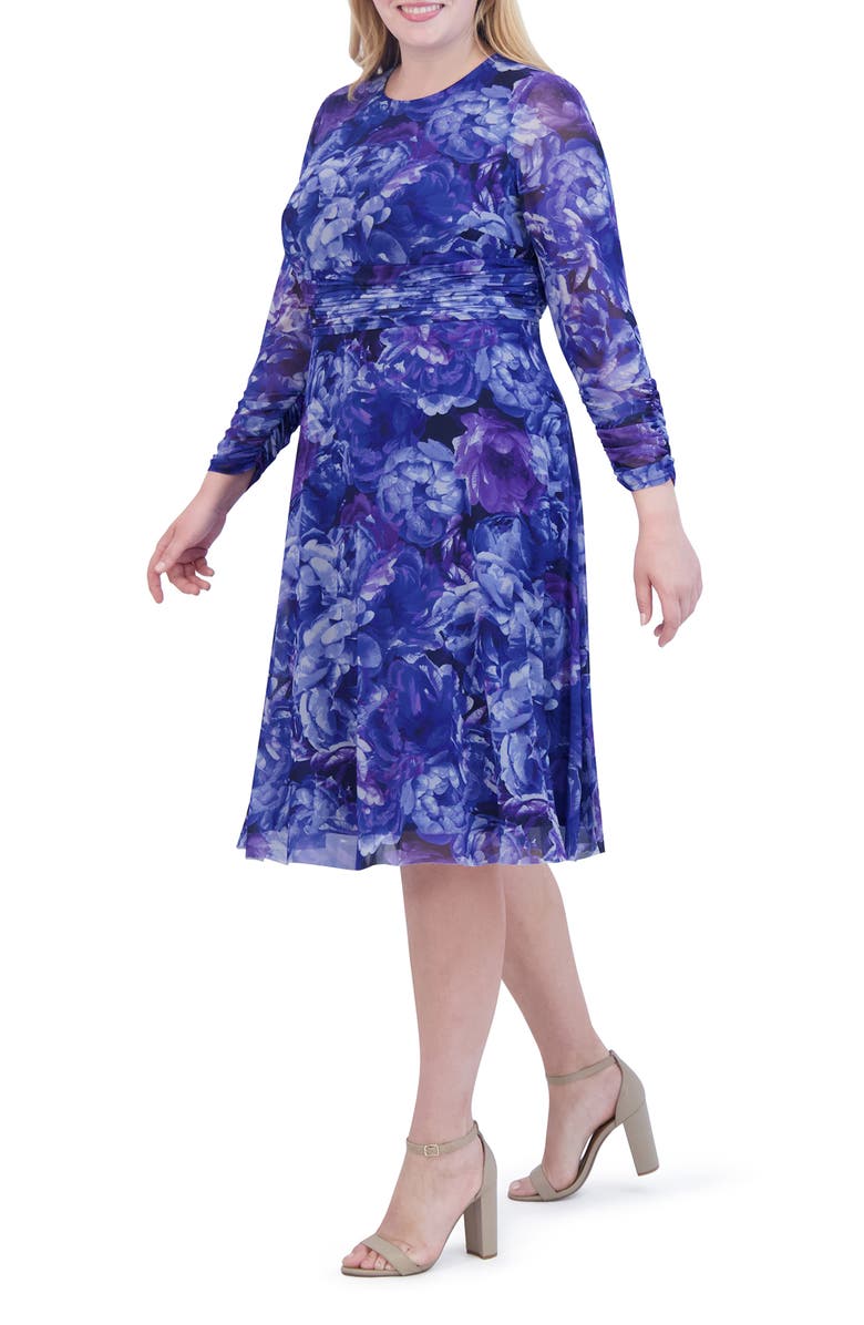 Eliza J Ruched Fit & Flare Dress, Alternate, color,