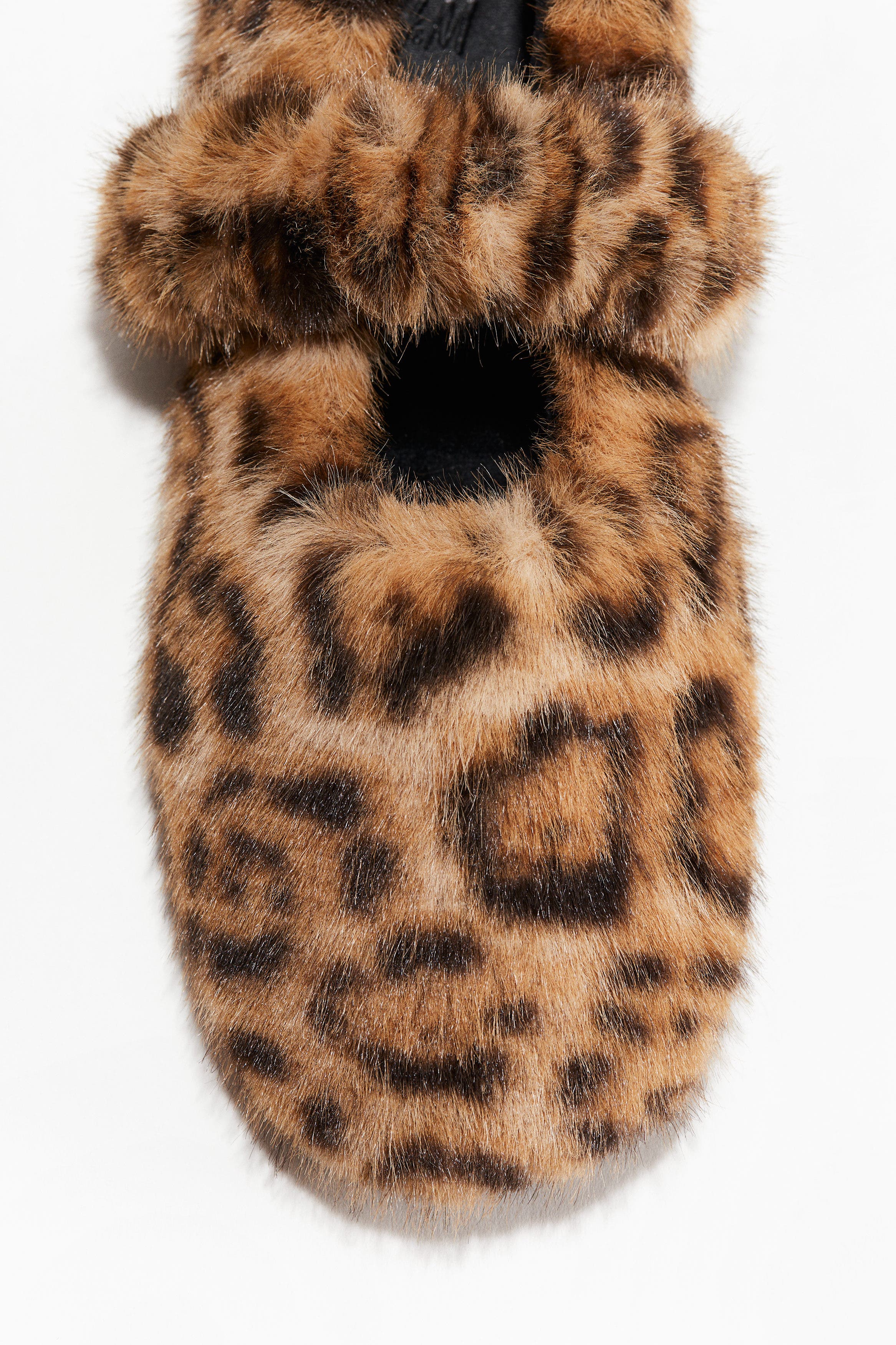 H&M Fluffy Slippers, Alternate, color, Beige/Leopard Print