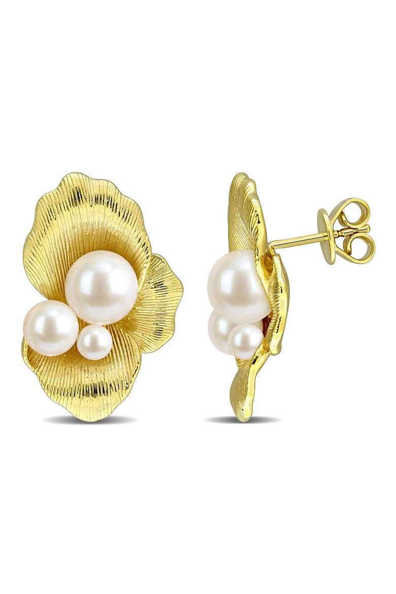 Freshwater Cultured Pearl Shell Stud Earrings, Main, color, WHITE GOLD