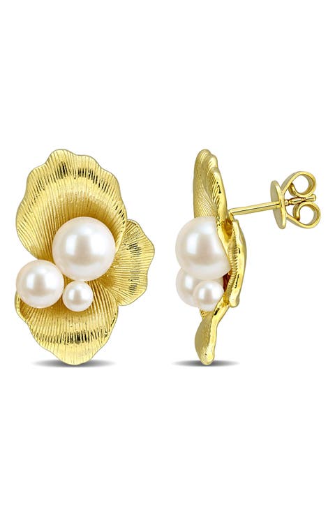 Freshwater Cultured Pearl Shell Stud Earrings