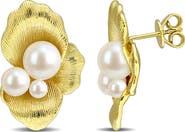 DELMAR Freshwater Cultured Pearl Shell Stud Earrings