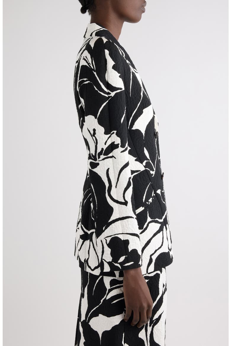 Floral Screenprint Jacquard Longline Blazer, Alternate, color, BLACK