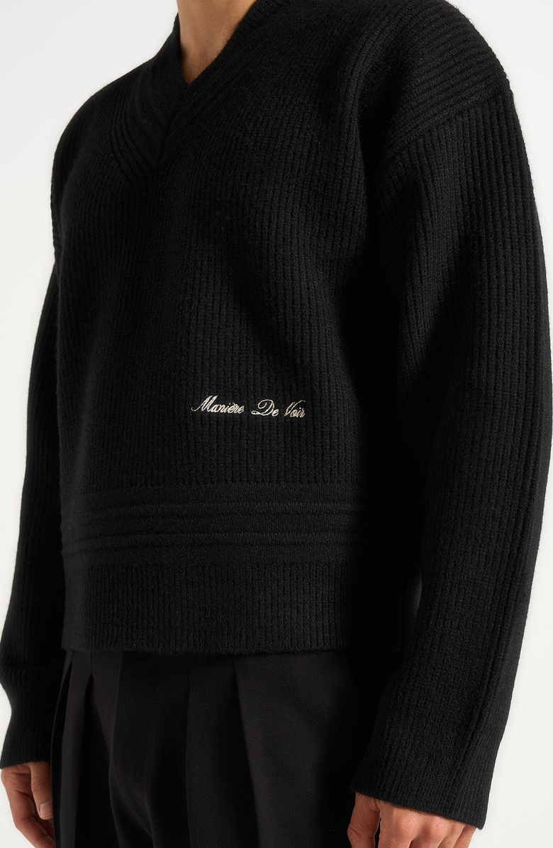 Manière De Voir Remi V-Neck Signature Knit Jumper, Alternate, color, Black