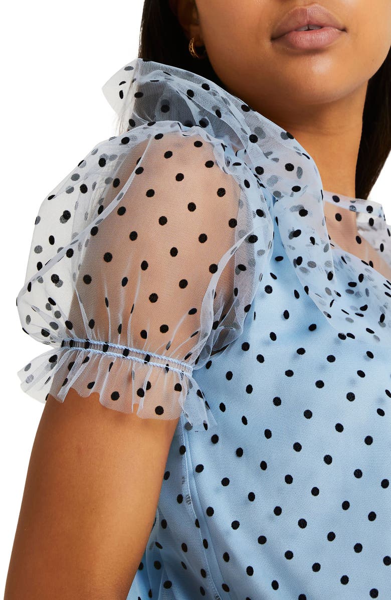 River Island Swiss Dot Ruffle Mesh Top, Alternate, color,