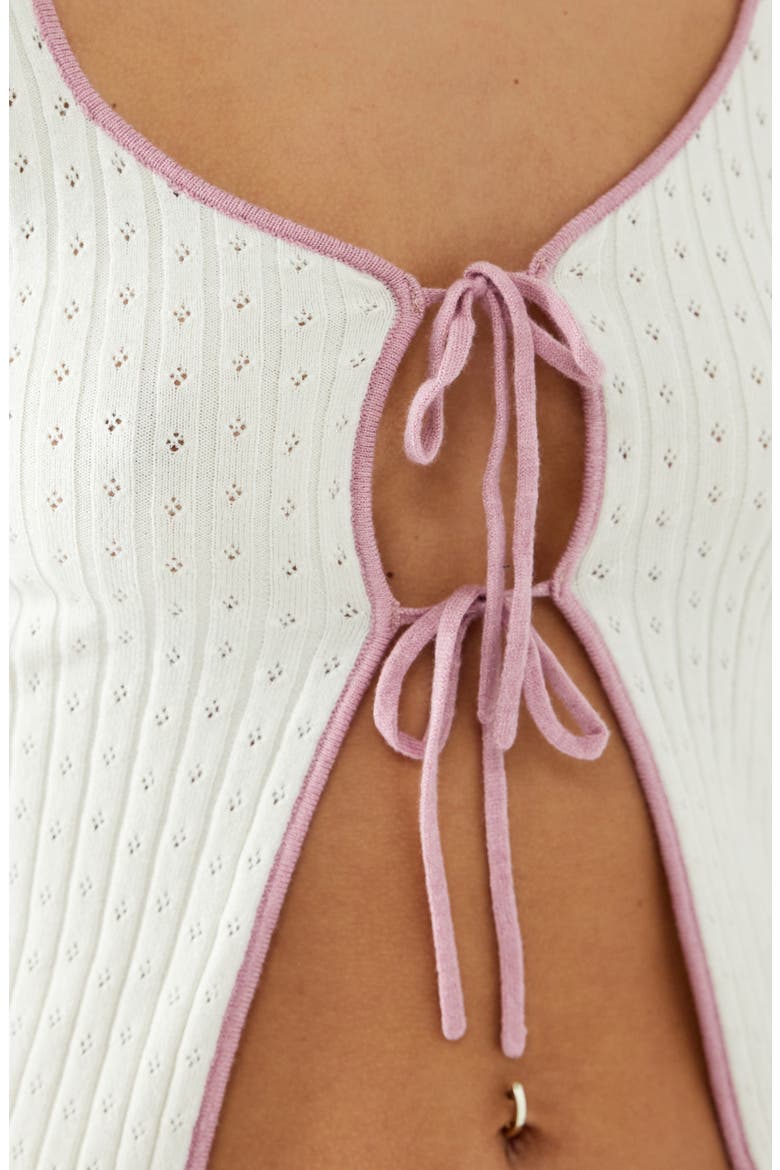 Pointelle Tie Front Cardigan, Alternate, color, CREAM