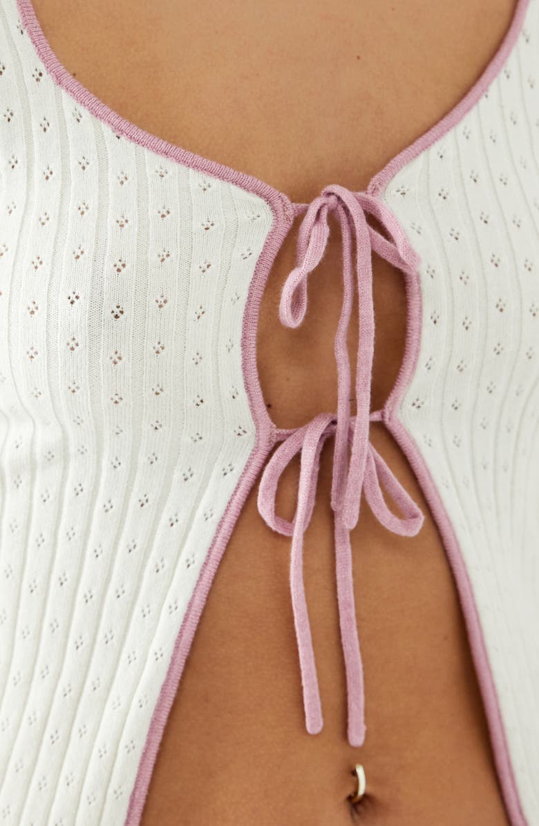 BDG Urban Outfitters Pointelle Tie Front Cardigan, Alternate, color, Cream